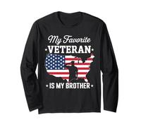 My Favorite Veteran Is My Brother Veterans Day Bandiera Americana Maglia a Manica