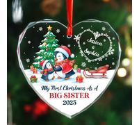 My First Christmas as A Big Sister Ornamento in vetro 2025, Personalizzato New Big Sister Penguin Ornamenti di Natale, Fratelli Pinguino Regalo di Natale, Promosso a Big Sisters Ornamenti Nomi