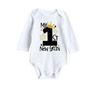 My First New Year Abbigliamento neonato Baby Boy Girl Abbigliamento Capodanno Abbigliamento Letter Print Tutina Tuta Tuta Tuta Vestito Manica Corta Body Bambino Nero, bianco, 0-3 Monate