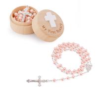 My First Rosary Regali Battesimo, Scatola Ricordo Battesimo Collana Rosario Rosa Regali Battesimo Regali Prima Comunione Cattolica Scatola Rosario per Baby Shower