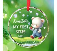 My First Steps - Ornamenti natalizi in vetro 2025, ornamento personalizzato per albero di Natale per il primo anno con nome e anno, regalo per neonata, ornamenti in vetro personalizzati per i primi