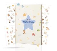 My First Year Baby Memory Book - Diario A4 e album dei ricordi con motivo a stelle, include 45 adesivi, ideale per nascita, battesimo e baby shower