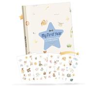 My First Year Baby Memory Book - Diario A4 e album dei ricordi con motivo a stelle, include 62 adesivi, ideale per nascita, battesimo e baby shower