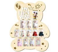 My First Year Photo Display Board Baby First Year Cornice per foto Orso Baby Shower Photo Prop 12 mesi Pietra miliare Legno Display Board Boy Girl First Birthday Party Decoration Keepsake Gift