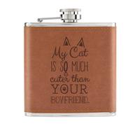 My Gatto È Quindi Molto Cuter Than il Tuo Boyfriend 170ml PU Pelle Hip Flask Tan