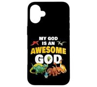 My GOD is an Awesome GOD - Christian Faith Kids Dinosaur Custodia per iPhone 16 Plus