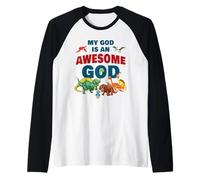 My God is an Awesome God - Christian Faith Kids Dinosaur Maglia con Maniche Raglan