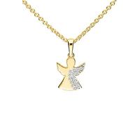 My Gold Collana con angelo custode da bambina con ciondolo in oro giallo 375/750 (9/18 carati) con zirconi per bambini, collana placcata in oro giallo 375/750, Mittelgroß, Oro Giallo, Zirconia cubica