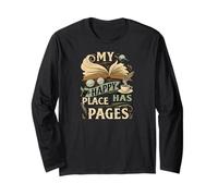My Happy Place Has Pages Book Lover Reading Bibliophile Maglia a Manica