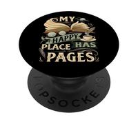 My Happy Place Has Pages Book Lover Reading Bibliophile PopSockets PopGrip Adesivo