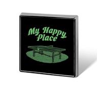 My Happy Place - Spilla quadrata smaltata per ping pong da tavolo, decorazione per cappello, abbigliamento, borsa, accessori, regalo, artigianato.