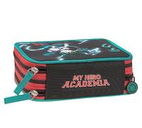 MY HERO ACADEMIA - Astuccio 3 Scomparti Bambina e Bambino con Cancelleria Scuola Integrata e Vani Portapenne + Penna Cancellabile Frixion - Astuccio Scuola Organizer Grande, Nero/Verde 20x12Hx7