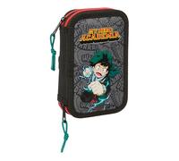 MY HERO ACADEMIA - Astuccio per scuola per bambini, con 28 oggetti inclusi, ideale per bambini dai 5 ai 14 anni, comodo e versatile, qualità e resistenza, 12,5 x 4 x 19,5 cm, colore: nero, Nero ,