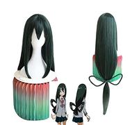 My Hero Academia Asui Tsuyu Parrucca Sintetica Verde Scuro Capelli Viso Halloween Cosplay per Adulti Donne Concert Party Gioco di Ruolo