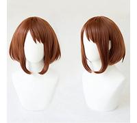 My Hero Academia Boku No Hiro Akademia Uraraka Ochako Short Brown Bobo Resistente Al Calore Costume Cosplay Parrucca + Protezione Parrucca Gratuita