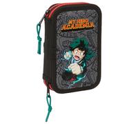 MY HERO ACADEMIA - Astuccio per scuola per bambini, con 28 oggetti inclusi, ideale per bambini dai 5 ai 14 anni, comodo e versatile, qualità e resistenza, 12,5 x 4 x 19,5 cm, colore: nero, Nero,