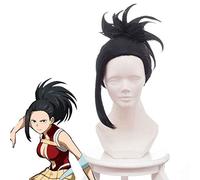 My Hero Academia Parrucca Cosplay Nera Boku no Hiro Akademia Momo Yaoyorozu Capelli Sintetici + Cappuccio Parrucca Cosplay Capelli Anime Sintetici Taglia Unica Nero