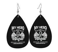 My Hero Is Now My Angel Brain Cancer Awarene Orecchini in pelle per donne Orecchini pendenti con pendente a goccia con gancio Regali per adulti Adolescenti Donne Accessori per ragazze