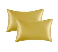 My home store Confezione da 2 federe in raso dorato, ipoallergeniche, morbide e lisce, in seta naturale, dimensioni standard 50 x 75 cm