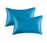 My home store Confezione da 2 federe in seta blu foglia di tè, antibatteriche, ipoallergeniche, da viaggio, dimensioni standard 50 x 75 cm