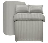 My home store Set Copripiumino Grigio Super King 4 Pezzi Righe Satinate Copripiumini Morbida Microfibra Spazzolata Set Biancheria da Letto con Lenzuolo con Angoli 30 cm Profondo e 2 Federe