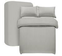 My home store Set Copripiumino Super King Argento 4 Pezzi Righe Satinate Copripiumini in Morbida Microfibra Spazzolata Set Biancheria da Letto con Lenzuolo con Angoli Profondi 30 CM e 2 Federe