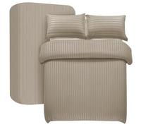 My home store Set Copripiumino Super King Beige 4 Pezzi Set Biancheria da Letto in Microfibra Spazzolata Morbida a Righe in Satin con Lenzuolo con Angoli Elasticizzati 30 CM di Profondità e 2 Fodere