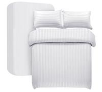 My home store Set copripiumino super king bianco, 4 pezzi, copripiumino a righe satinate, in morbida microfibra spazzolata, set di biancheria da letto con lenzuolo con angoli profondi 30 cm e 2 federe