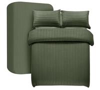 My home store Set copripiumino super king size, 4 pezzi, copripiumino a righe satinate, in morbida microfibra spazzolata, con lenzuolo con angoli profondi 30 cm e 2 federe (verde oliva)