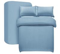 My home store Set copripiumino super king size, 4 pezzi, copripiumino a righe satinate, in morbida microfibra spazzolata, con lenzuolo con angoli profondi 30 cm e 2 federe (azzurro)