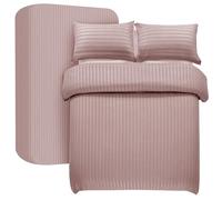 My home store Set copripiumino super king size, 4 pezzi, copripiumino a righe satinate, in morbida microfibra spazzolata, con lenzuolo con angoli profondi 30 cm e 2 federe (rosa cipria)