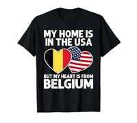 My Home USA My Heart - Bandiera Belgian American Pride Maglietta