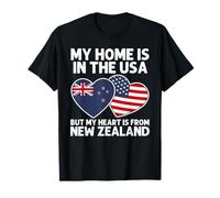My Home USA My Heart New Zealand Kiwi American Pride Bandiera Maglietta