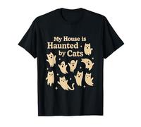 My House is Haunted by Cats Simpatico Design con Gatto di Halloween Maglietta