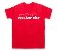 My Icon Art and Clothing - Maglietta da uomo con logo Old Comedy School Speaker City, Rosso, L