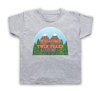 My Icon Art & Clothing Peaks Welcome to Twin Peaks Sign Lynch Cult TV Show - Maglietta da Bambino Grigio. 3-4 Anni/Seno 26"