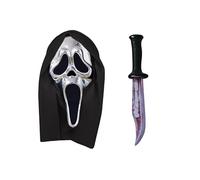 My Illusions Set di accessori per costume di Halloween per adulti con maschera e coltello, con licenza ufficiale Scream GhostFace (maschera cromata argentata)