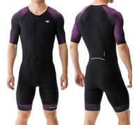 MY KILOMETRE Tuta da Triathlon da Uomo Maniche Corte - Trisuit Traspirante Asciugatura Rapida con Tasca Posteriore per Nuoto Ciclismo e Corsa(Viola M)