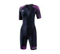 MY KILOMETRE Tuta da Triathlon Donna Maniche Corte - Trisuit con Cerniera Frontale Completa, Asciugatura Rapida con Tasche Posteriori, UPF 50+ per Nuoto, Ciclismo e Corsa