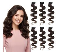 MY-LADY 6PCS Extension Clip Capelli Veri Ricci con Base Lace, 6PCS Marrone Scuro Body Wave Clip In Hair Extensions Flessibile per Donna Highlight 40g 40cm #02