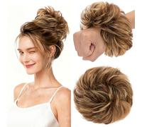 MY-LADY Chignon Finto per Capelli Veri- Cerchio Elastico Dritto Biondo Scuro/Marrone Medio - Facile Updo Naturale per Donne Ragazze 30g Riccio