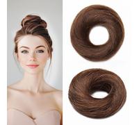 MY-LADY Chignon Finto per Capelli Veri- Cerchio Elastico Dritto Marrone Cioccolato - Facile Updo Naturale per Donne Ragazze 17g