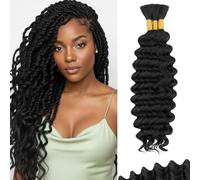 MY-LADY Extension Capelli per Treccine Africane, Deep Wave Treccia Capelli Extension Umani No Weft, Braiding Extension Per Trecce Africane Boho Braids Nero Naturale 20 Pollici 3 Bundle 110g