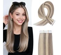 MY-LADY Extension Capelli Veri Biadesivo 10pezzi 55 cm 15g Biondo cenere/biondo Extension Adesive Capelli Veri Invisibile Lunghi Lisci 100% Remy Human Hair Extension Naturali (22Inch, #18P613)