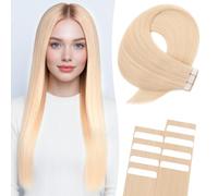MY-LADY Extension Capelli Veri Biadesivo 10pezzi 55 cm 15g Biondo platino Extension Adesive Capelli Veri Invisibile Lunghi Lisci 100% Remy Human Hair Extension Naturali (22Inch, #60)