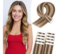 MY-LADY Extension Capelli Veri Biadesivo 10pezzi 55 cm 15g Biondo scuro/marrone medio Extension Adesive Capelli Veri Invisibile Lunghi Lisci 100% Remy Human Hair Extension Naturali (22Inch, #4P27)