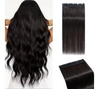 MY-LADY Extension Capelli Veri Clip 1 Pezzo, 30cm Extension Clip Capelli Umani Lisci per Volume 3/4 Testa con 5 Clip, Clip In Human Hair Extension #1B Nero Naturale 40g