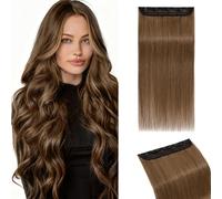 MY-LADY Extension Capelli Veri Clip 1 Pezzo, 30cm Extension Clip Capelli Umani Lisci per Volume 3/4 Testa con 5 Clip, Clip In Human Hair Extension #06 Marrone Chiaro 40g