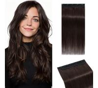 MY-LADY Extension Capelli Veri Clip 1 Pezzo, 40cm Extension Clip Capelli Umani Lisci per Volume 3/4 Testa con 5 Clip, Clip In Human Hair Extension #02 Marrone Scuro 45g