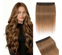 MY-LADY Extension Capelli Veri Clip 1 Pezzo, 40cm Extension Clip Capelli Umani Lisci per Volume 3/4 Testa con 5 Clip, Clip In Human Hair Extension #06 Marrone Chiaro 45g
